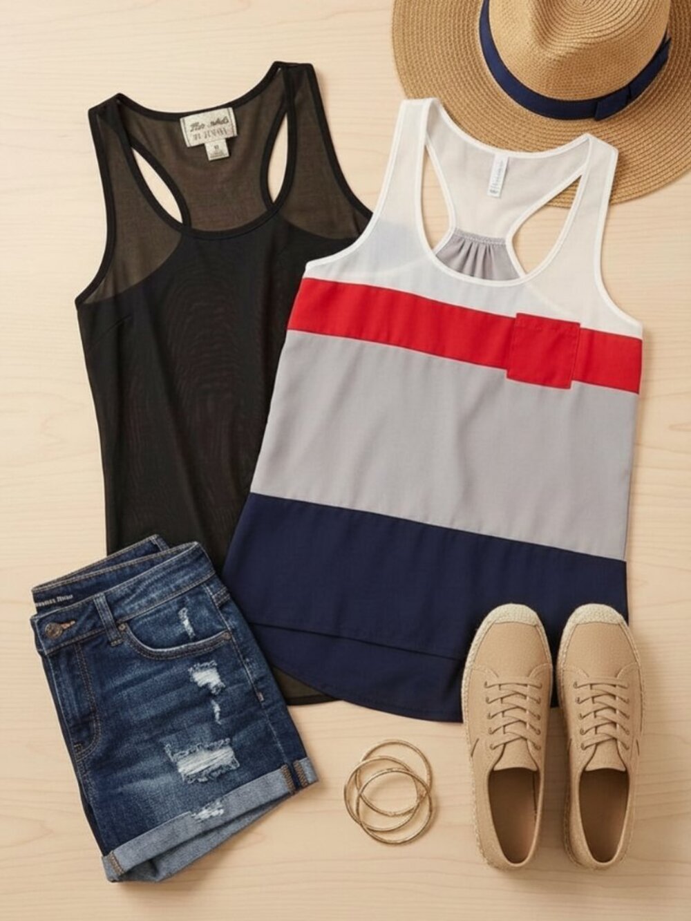 Bundle | Anthropologie Black Sheer Racerback Tank + Color Block Tank | Both Sz M